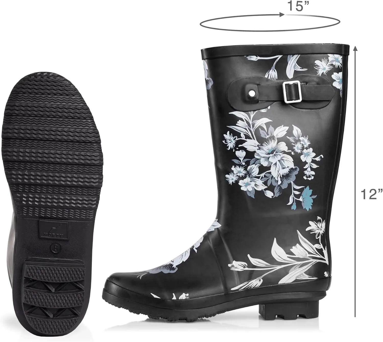 NORTY Women's Hurricane Rain Boots - Mid-Calf Length - Glossy Matte Waterproof Rubber Shoes