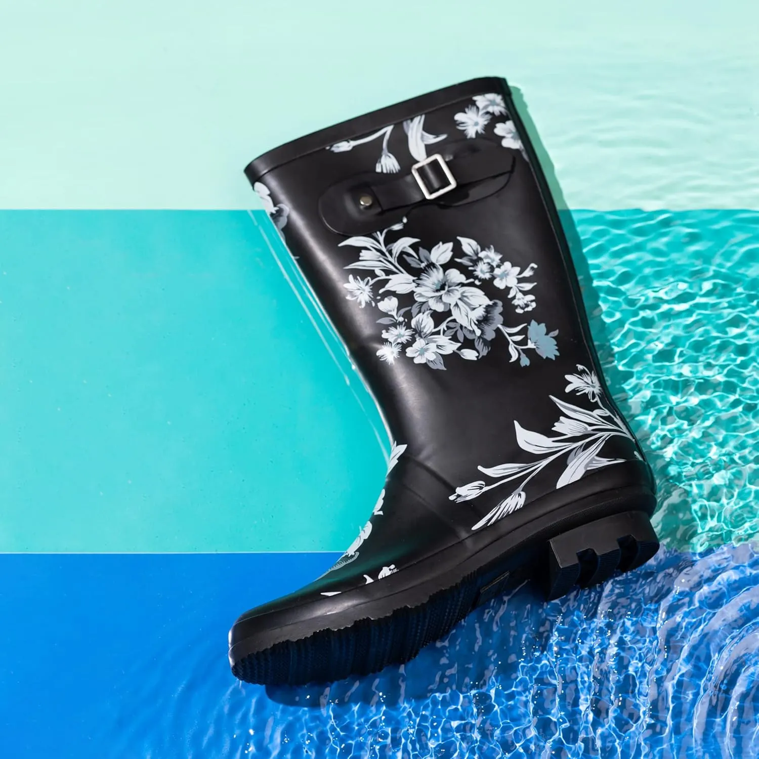 NORTY Women's Hurricane Rain Boots - Mid-Calf Length - Glossy Matte Waterproof Rubber Shoes