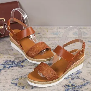 OMIREL Orthopedic Wedge Sandals for Women Summer Open Toe Ankle Strap Platform Sandals Snake Print Slingback Orthopedic Arch Support Fish Mouth Sandals Walking Shoes,Brown,EU43/US11