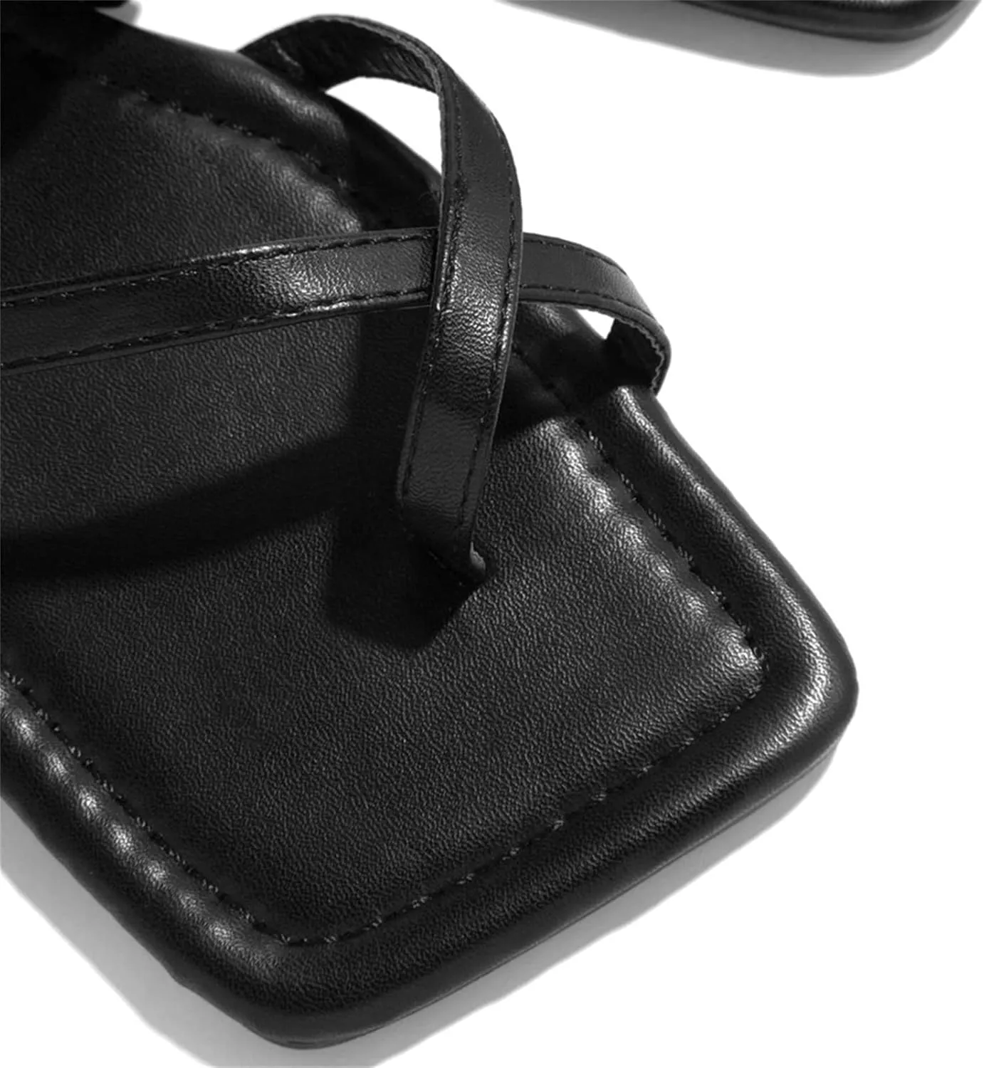 Open Square Toe Flats Women's Cross Strap Woven Leather Flat Sandals Summer Casual Thong Flip Flops Low-Heeled Platform Toe Ring Sandals Streetwear Fashion Beach Shoes