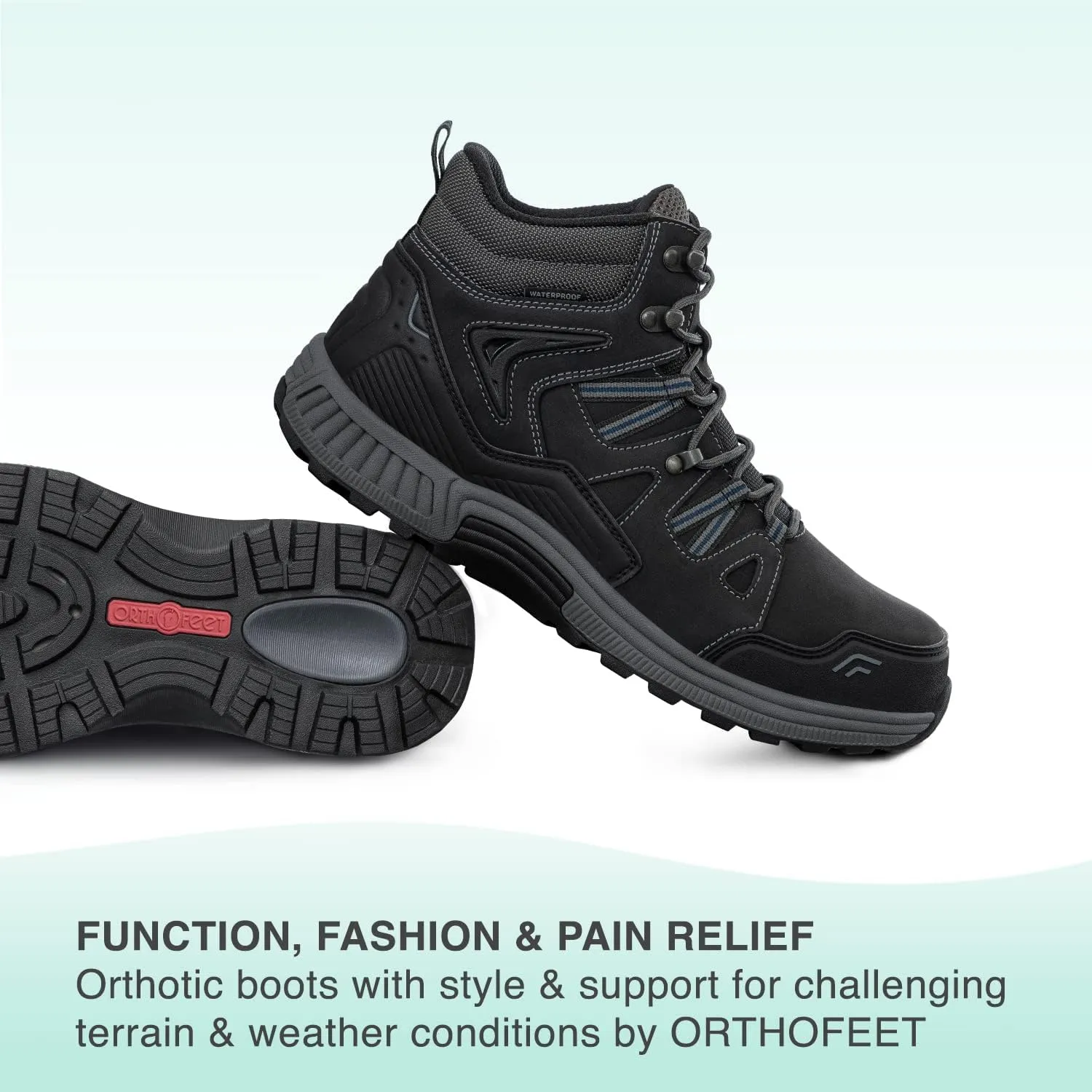 Orthofeet Men's Orthopedic Leather Ridgewood Waterproof Boots