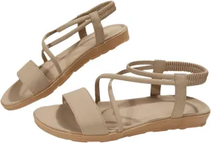 OYOANGLE Women's Criss Cross Flat Sandals with Back Strap Open Toe Comfy PU Leather Sandal