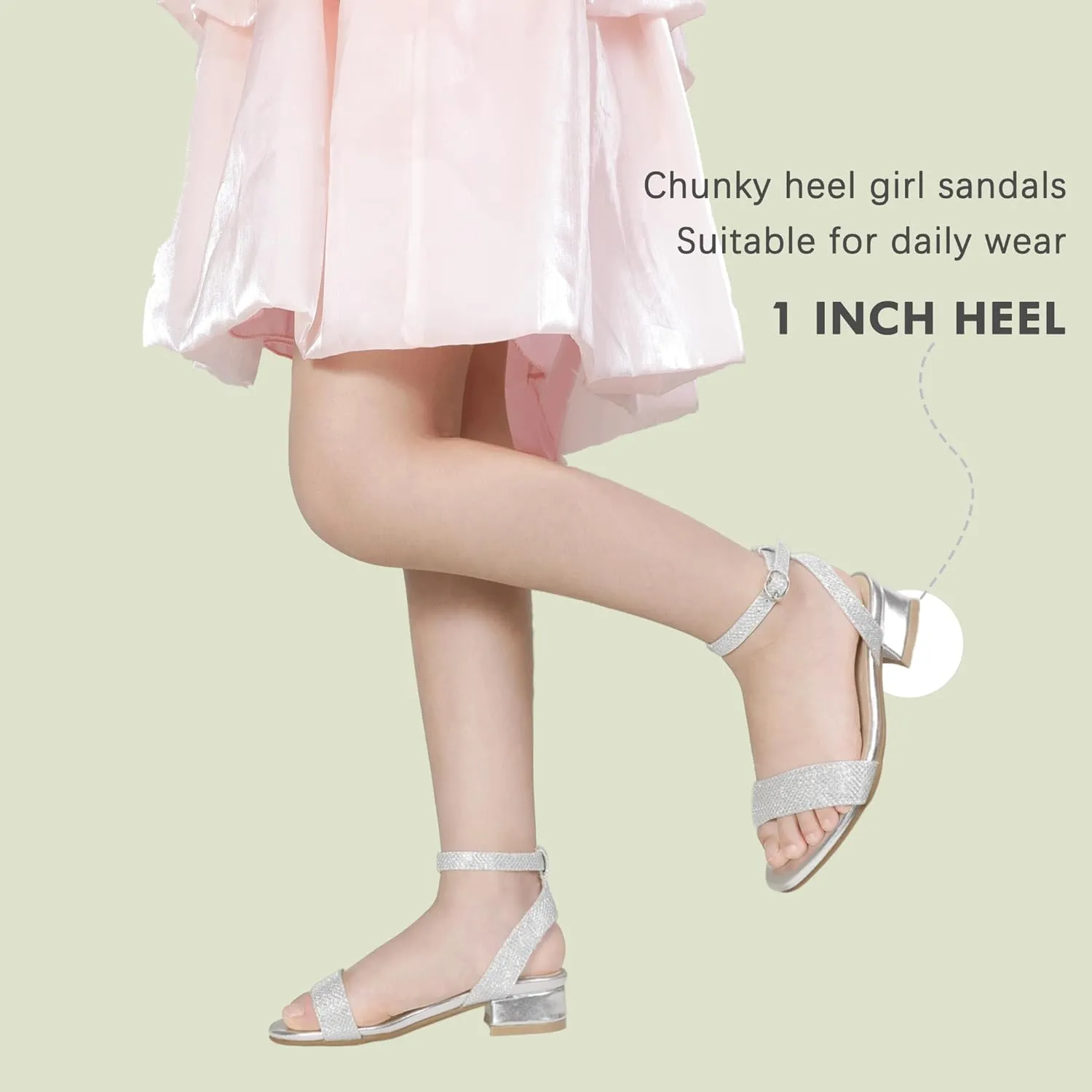 PANDANINJIA Girls Sandals Low Heels Dress Shoes Open Toe Flower Girl Wedding Party for Little Big Kid Dress Sandals