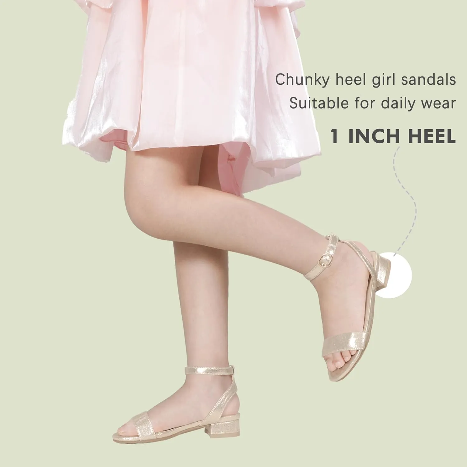 PANDANINJIA Girls Sandals Low Heels Dress Shoes Open Toe Flower Girl Wedding Party for Little Big Kid Dress Sandals