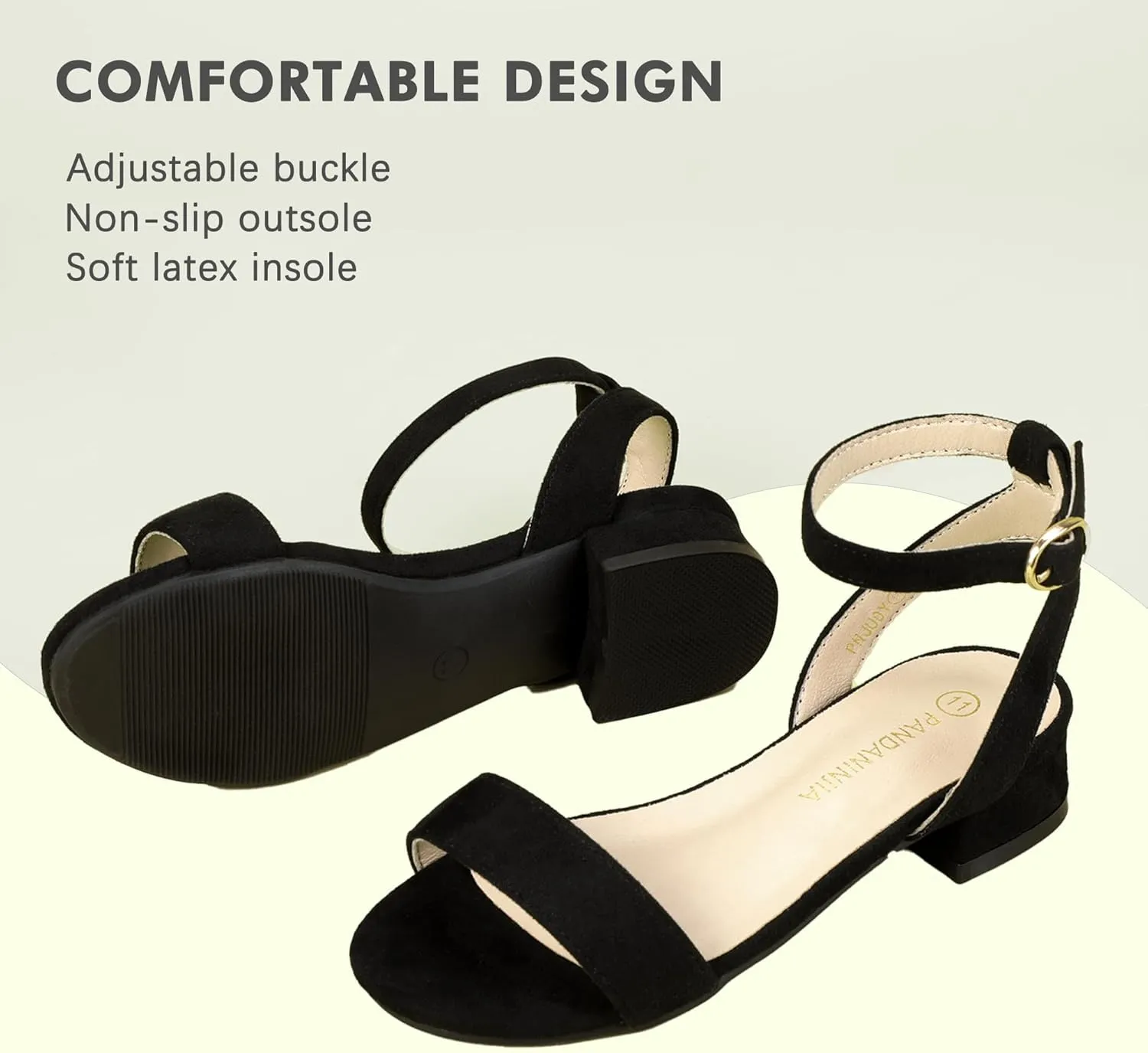 PANDANINJIA Girls Sandals Low Heels Dress Shoes Open Toe Flower Girl Wedding Party for Little Big Kid Dress Sandals