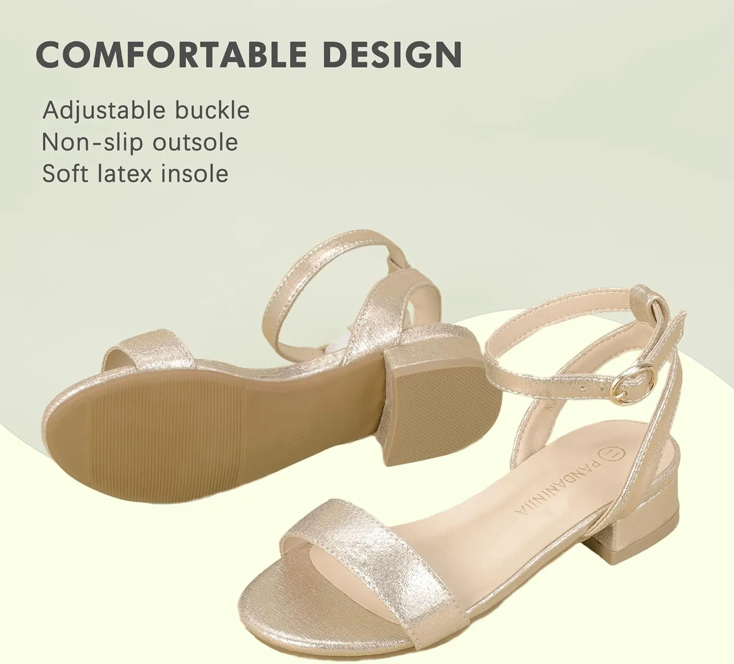 PANDANINJIA Girls Sandals Low Heels Dress Shoes Open Toe Flower Girl Wedding Party for Little Big Kid Dress Sandals