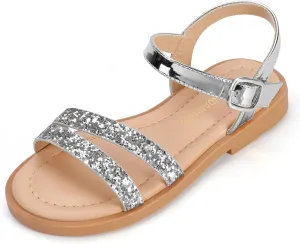 PANDANINJIA Girls Sandals Toddler Little Big Kids Kid Cute Open Toe Flats Dress Sandals Mona Summer Shoes