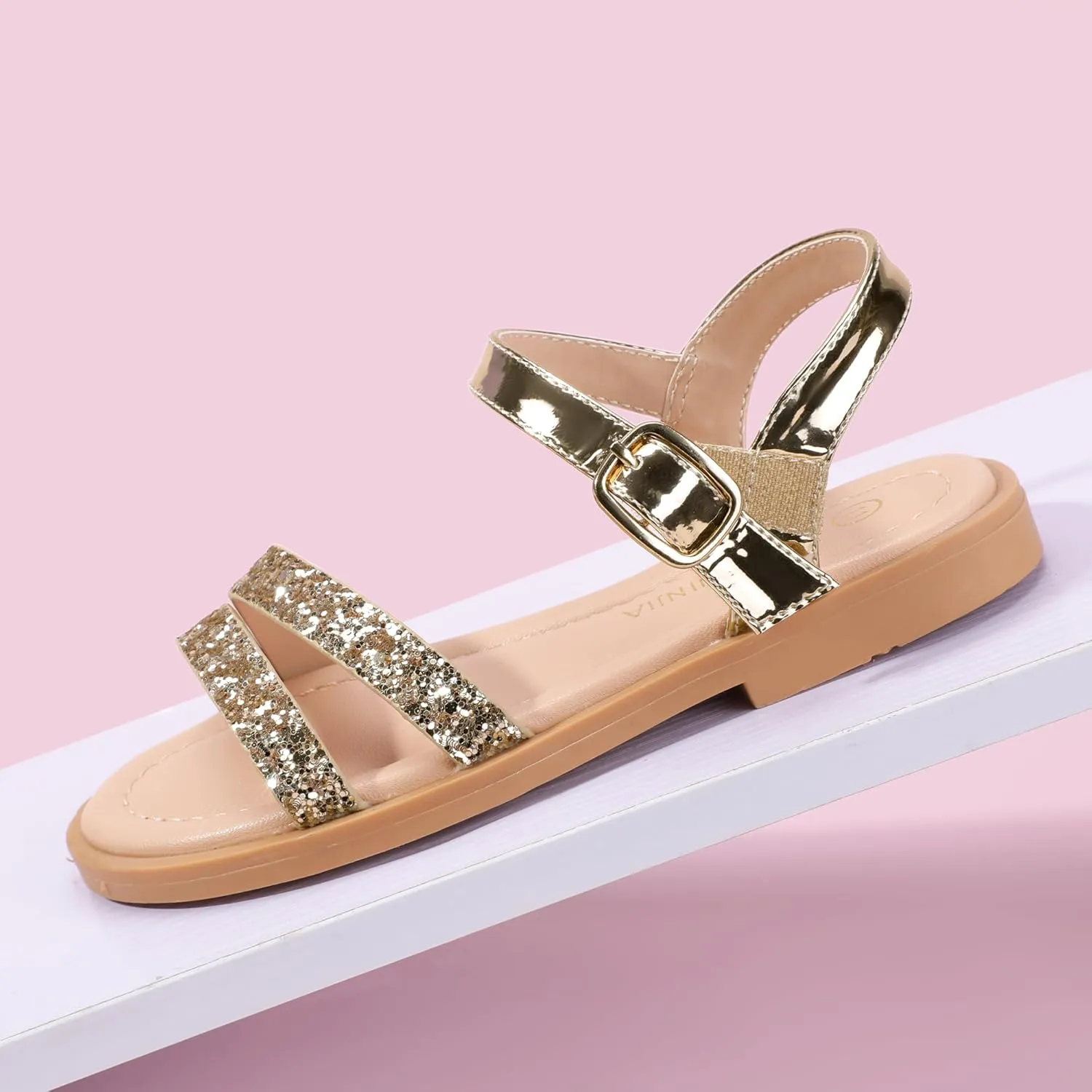 PANDANINJIA Girls Sandals Toddler Little Big Kids Kid Cute Open Toe Flats Dress Sandals Mona Summer Shoes