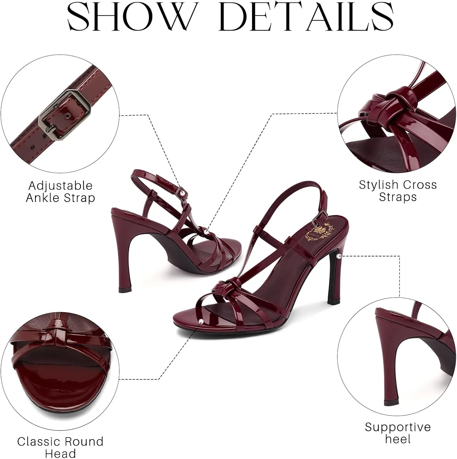 Pasuot Strappy Heeled Sandals for Women - Open Toe Ankle Strap Stiletto High Heels, Round Toe Sexy Cross Strap Adjustable Buckle Thin Heel for Women Ladies Summer Homecoming Party Dress