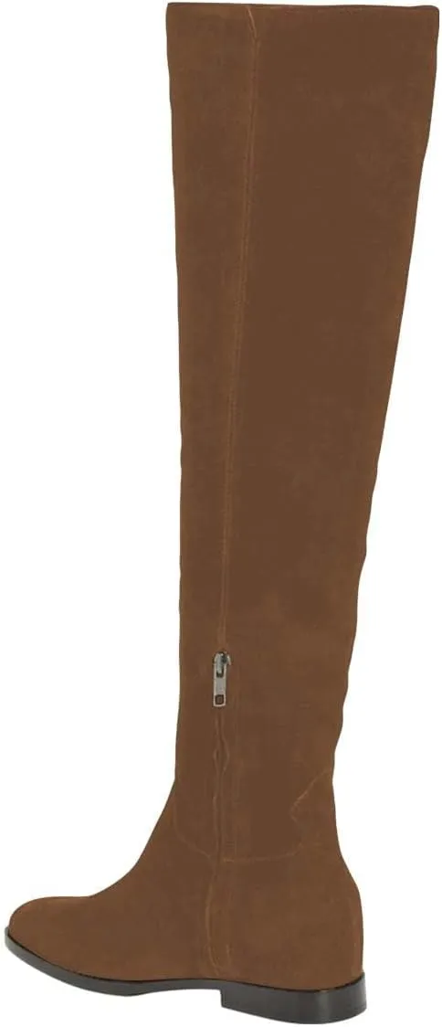 Pazzion Women Almond Toe Knee High Boots Partial Zippers Stretchy Cold Weather Warm Flat Long Boot Dressy Prom Office Shoes Size 4-16 US