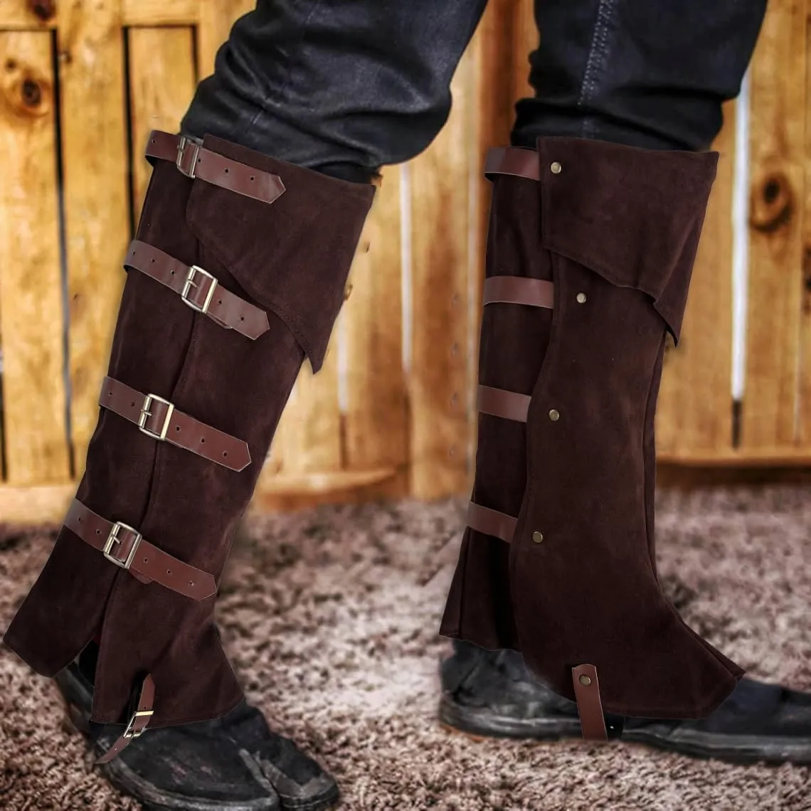 Pirate Leg Covers Medieval and Renaissance Faux Leather Costume Accessories Steampunk Footwear Cover for Boots Halloween Costume Black