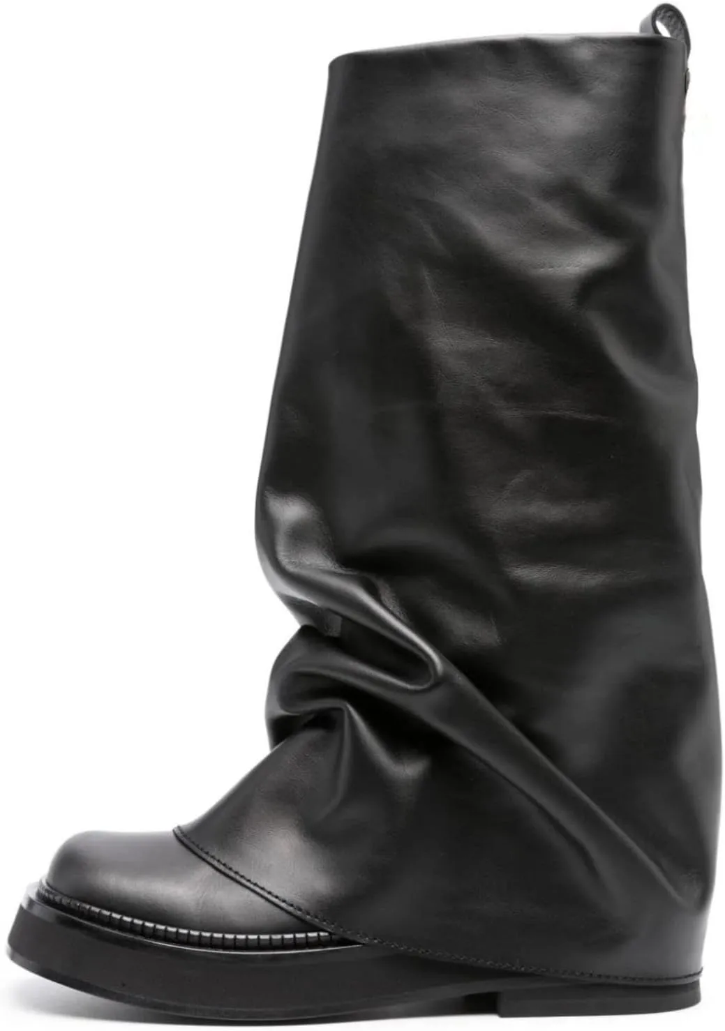 Platform Mid-Low Heel Calf Boots for Women - Round Toe Cowgirl Pull-On Chunky Booties for Wide Calf