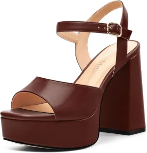 Platform Sandals High Heels for Women Comfortable Chunky Heel Square Open Toe Pumps with Adjustable Ankle Strap Women's Wedding Party Pumps