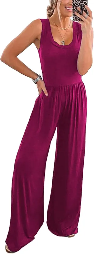 PRETTYGARDEN One Piece Jumpsuits 2025 Spring Sleeveless Tank Wide Leg Summer Casual Travel Airport Outfits Pants Rompers