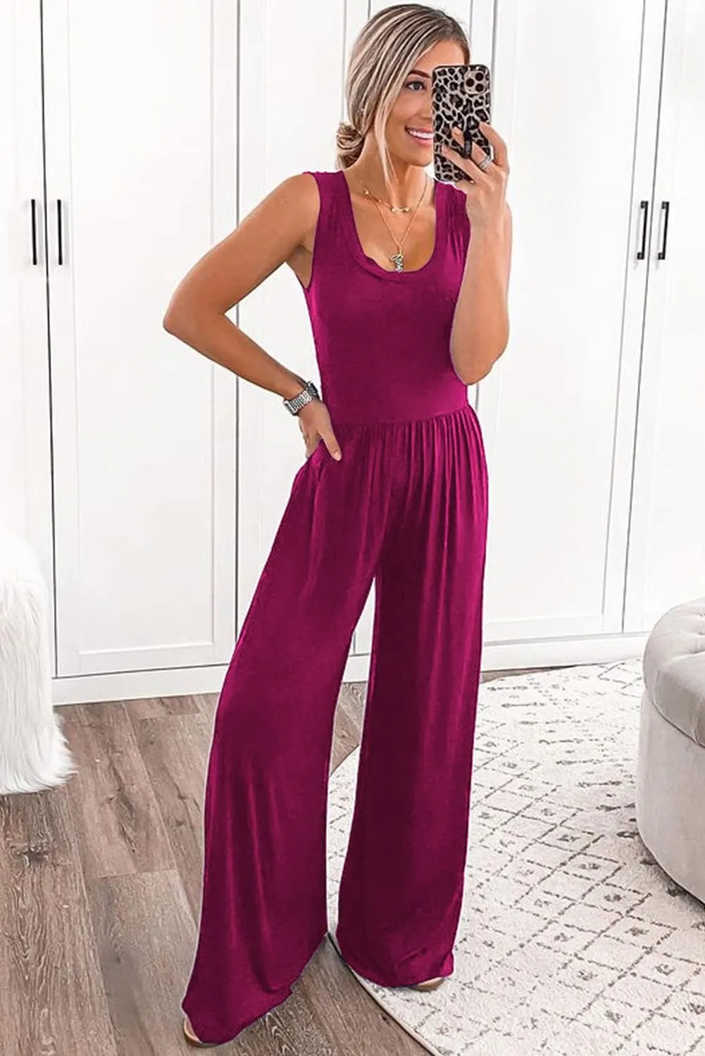 PRETTYGARDEN One Piece Jumpsuits 2025 Spring Sleeveless Tank Wide Leg Summer Casual Travel Airport Outfits Pants Rompers