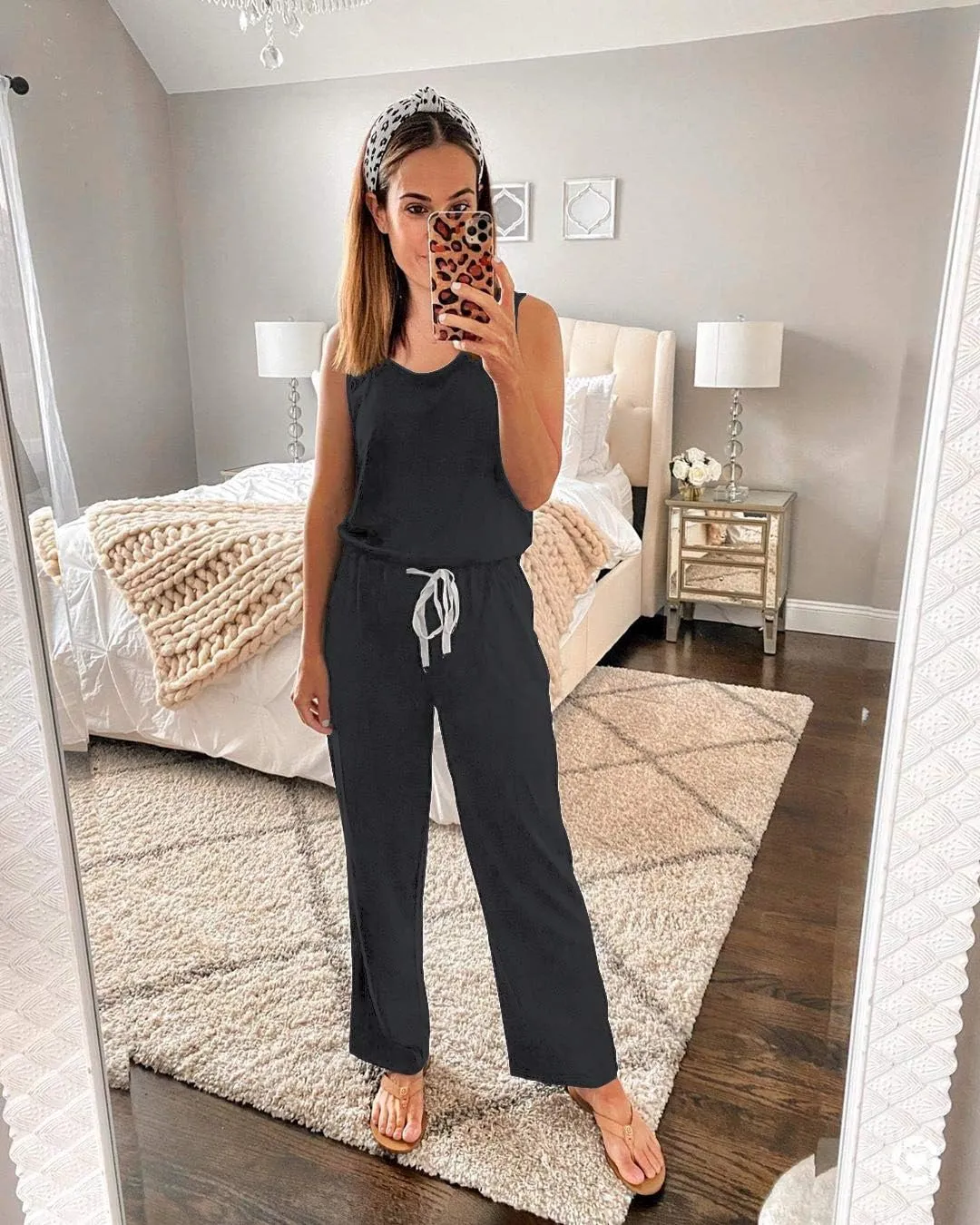PRETTYGARDEN One Piece Jumpsuits for Women 2025 Summer Casual Drawstring Sleeveless Tank Romper Beach Vacation Outfits