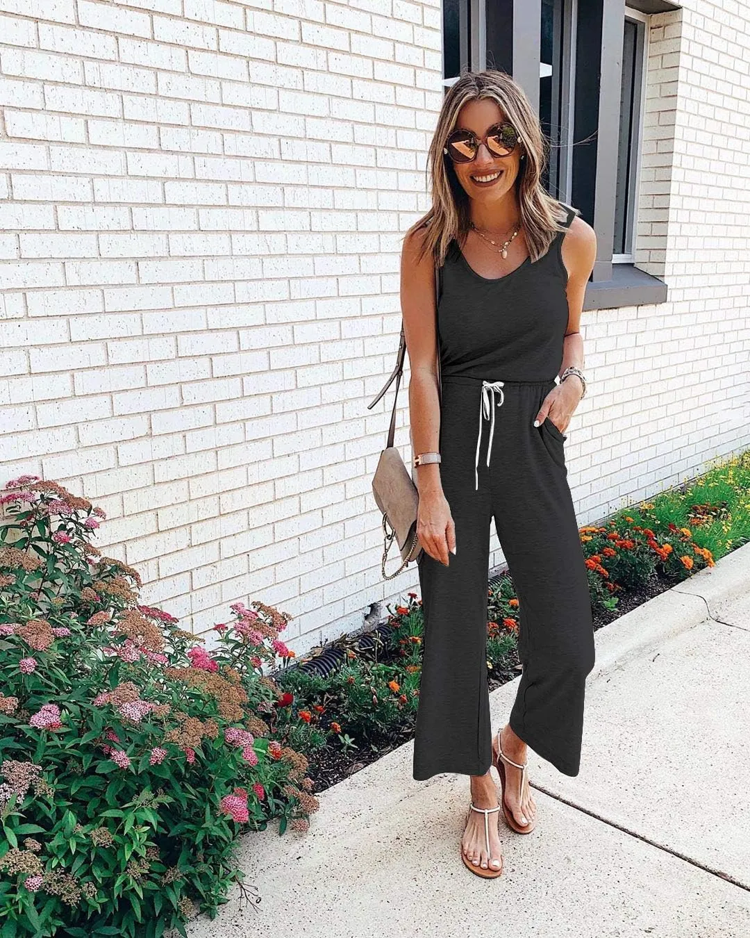 PRETTYGARDEN One Piece Jumpsuits for Women 2025 Summer Casual Drawstring Sleeveless Tank Romper Beach Vacation Outfits