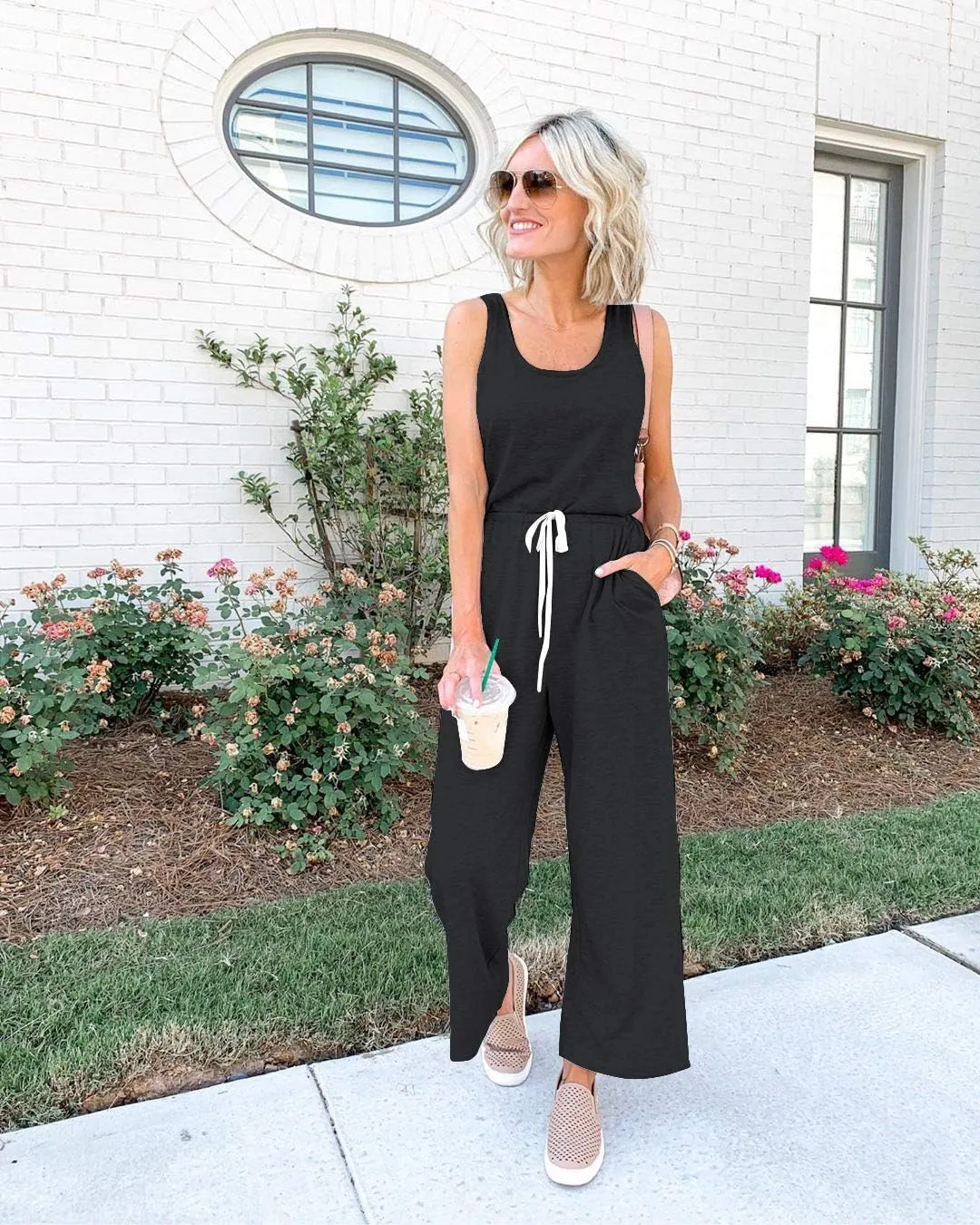 PRETTYGARDEN One Piece Jumpsuits for Women 2025 Summer Casual Drawstring Sleeveless Tank Romper Beach Vacation Outfits