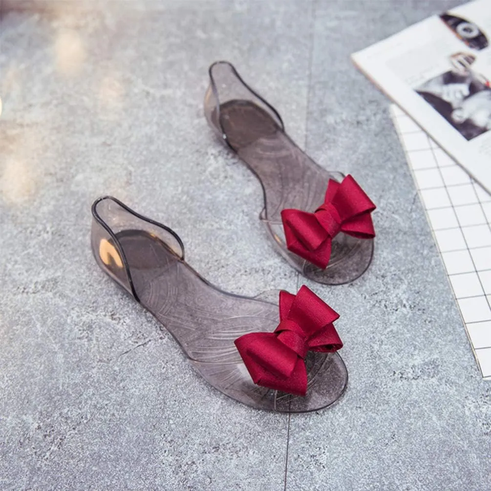 Princess Jelly Sandals with Bow Fish Mouth Summer Bowknot Beach Shoe for Women Girls (Red 35 Yards 5. 5US, 3UKï¼Œ 36EU, 8. 8425Inch)