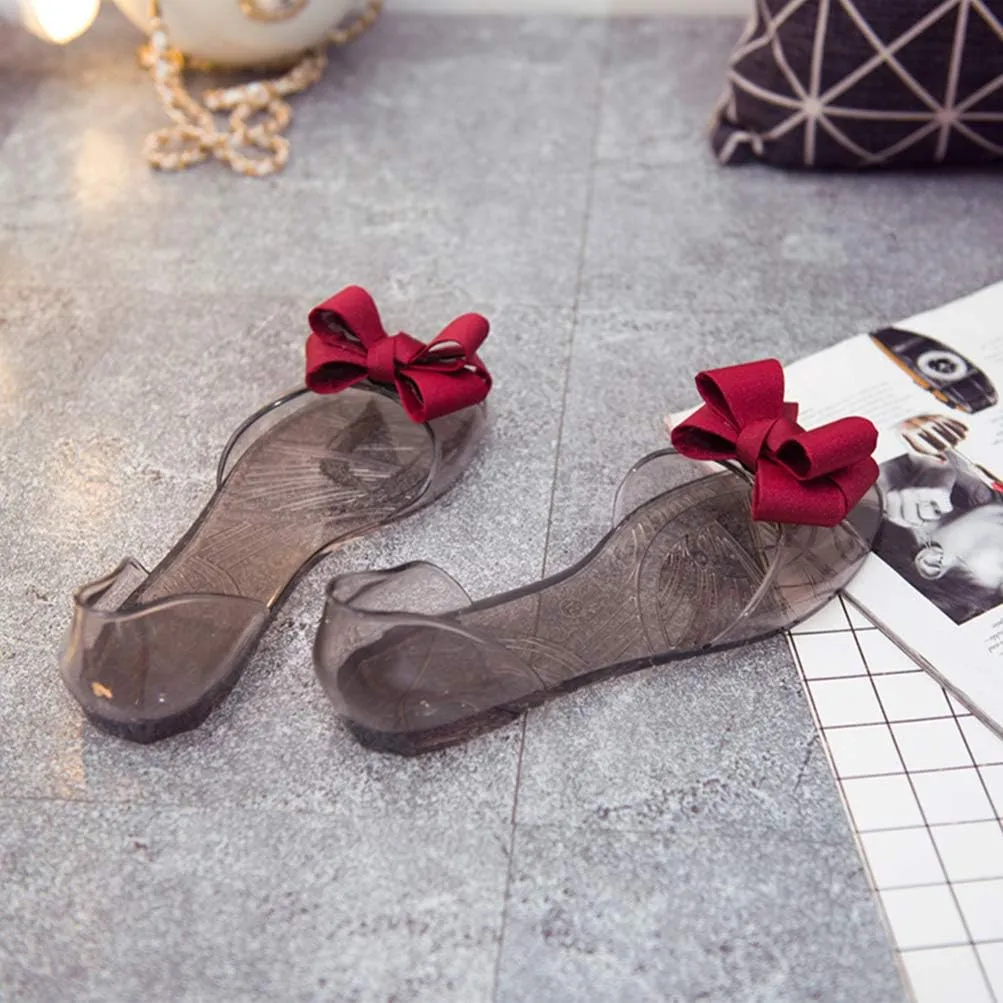 Princess Jelly Sandals with Bow Fish Mouth Summer Bowknot Beach Shoe for Women Girls (Red 35 Yards 5. 5US, 3UKï¼Œ 36EU, 8. 8425Inch)