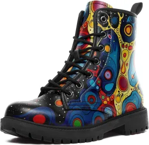 Punk Combat Boots, Stylish Motorcycle Booties for Men & Women, Waterproof Work Boot with Artistic Design