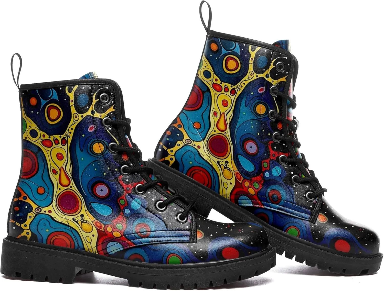 Punk Combat Boots, Stylish Motorcycle Booties for Men & Women, Waterproof Work Boot with Artistic Design