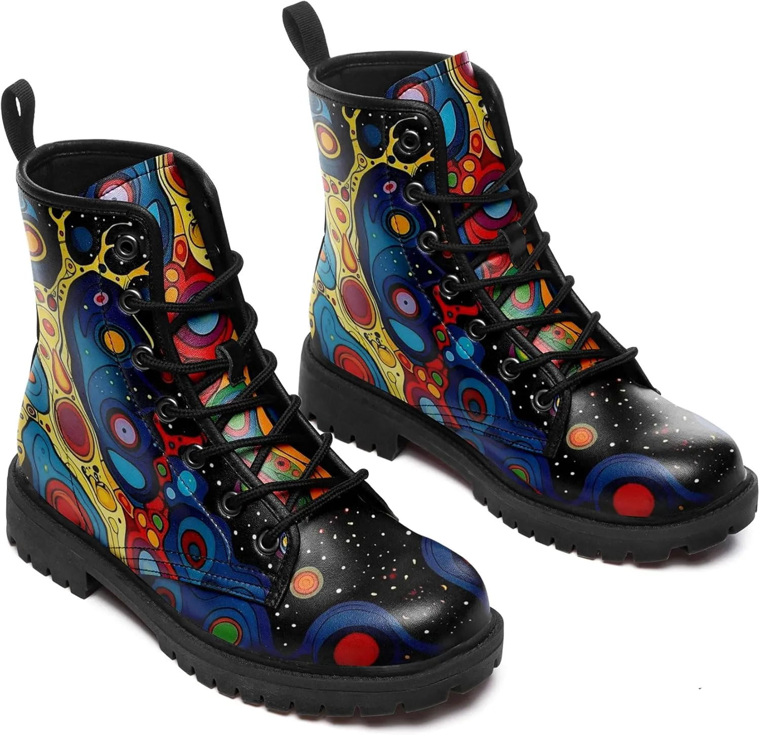 Punk Combat Boots, Stylish Motorcycle Booties for Men & Women, Waterproof Work Boot with Artistic Design