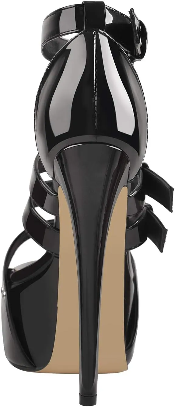 richealnini Platform Heel Sandals for Women Ankle Straps Buckles Stiletto High Heels