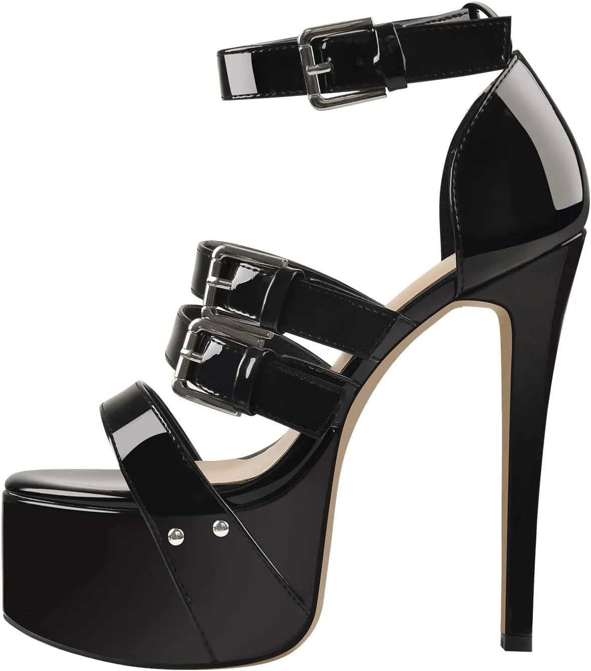 richealnini Platform Heel Sandals for Women Ankle Straps Buckles Stiletto High Heels