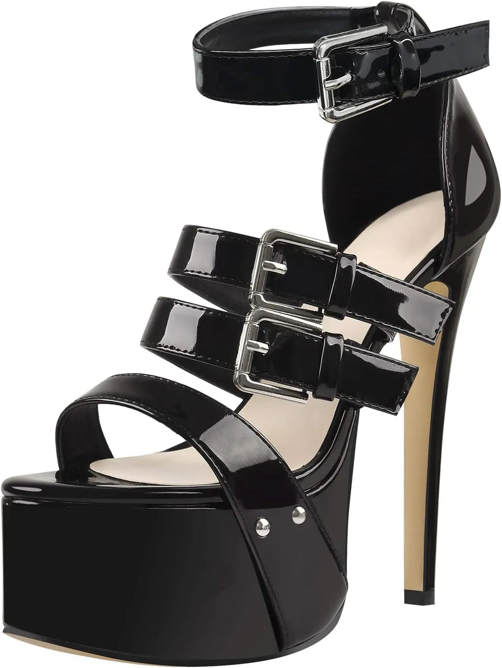 richealnini Platform Heel Sandals for Women Ankle Straps Buckles Stiletto High Heels