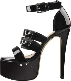 richealnini Platform Heel Sandals for Women Ankle Straps Buckles Stiletto High Heels