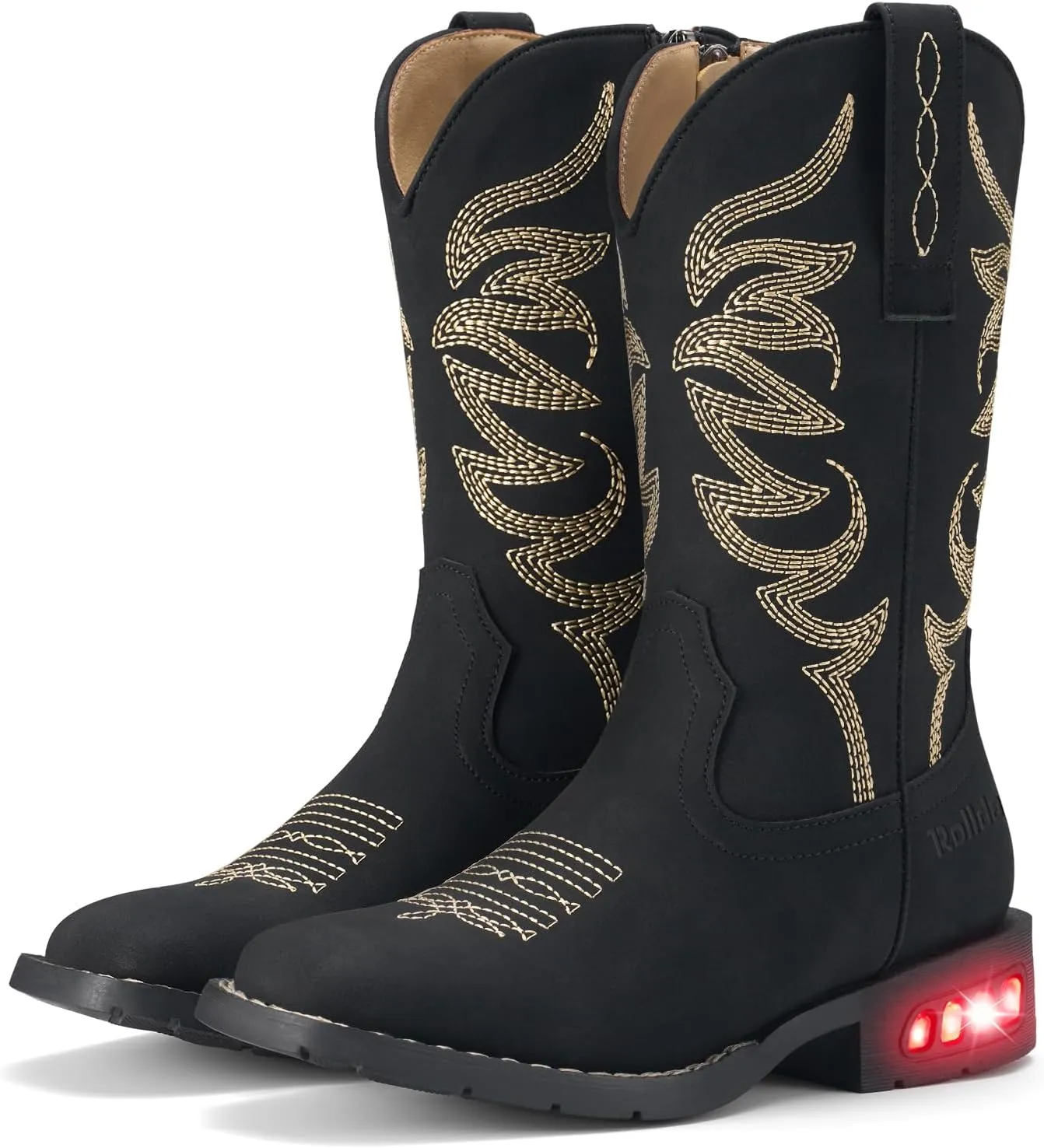 Rollda Toddler Cowboy Boots for Boys Girls Cowgirl Boots Light Up Kids Western Boots for Toddler/Little Kid
