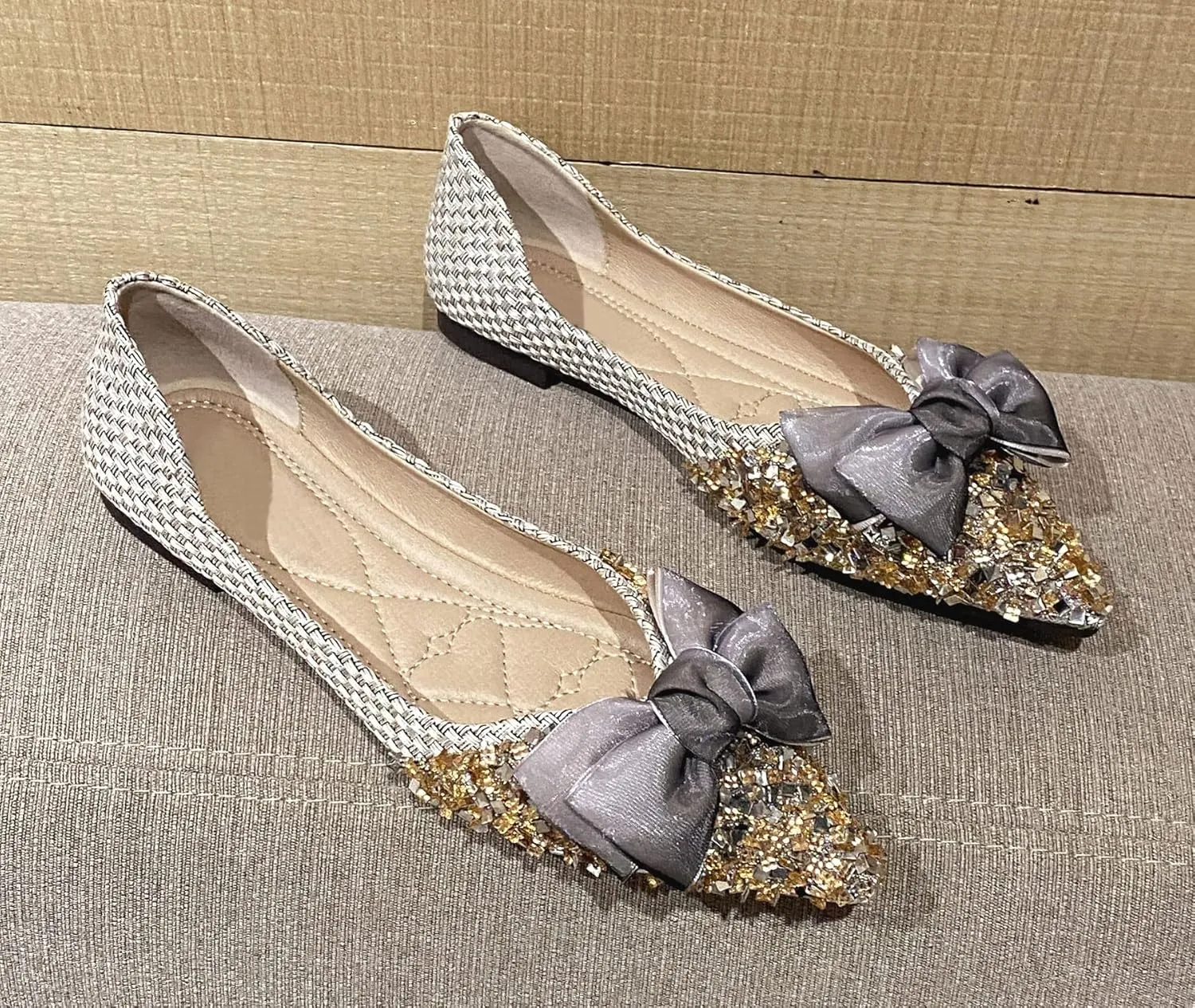 SAILING LU Dressy Shoes for Women Pointed Toe Bowknot Ballet Flats Comfortable Light Weight Slip on Walking Loafers