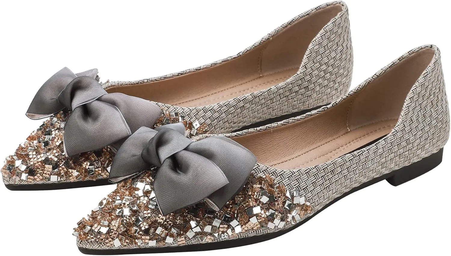 SAILING LU Dressy Shoes for Women Pointed Toe Bowknot Ballet Flats Comfortable Light Weight Slip on Walking Loafers