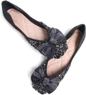 SAILING LU Square Toe Flats Shoes Rhinestoned Bowknots Ballet Flats for Women Studded Dress Shoes Comfort Light Weight Loafers