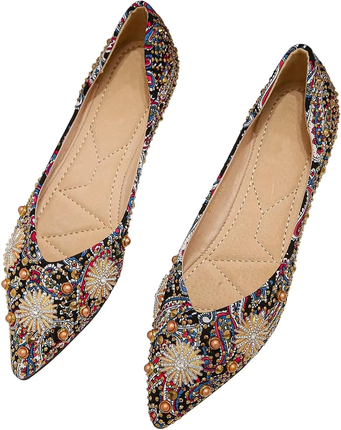 SAILING LU Women's Flats Shoes Sparkly Rhinestone Dressy Casual Slip ons Ballet Flats Floral Dress Shoes for Women Wedding Flats Comfortable