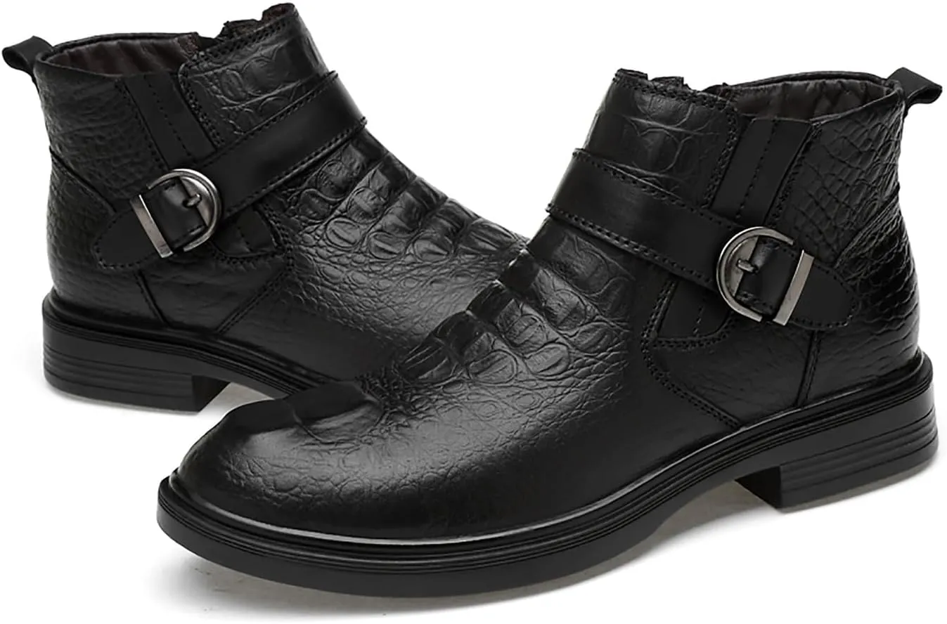 Santimon Chelsea Boots Mens Dress Casual Slip On Ankle Boots Genuine Leather Fashion Tuxedo Cowboy Boots for Men Boys