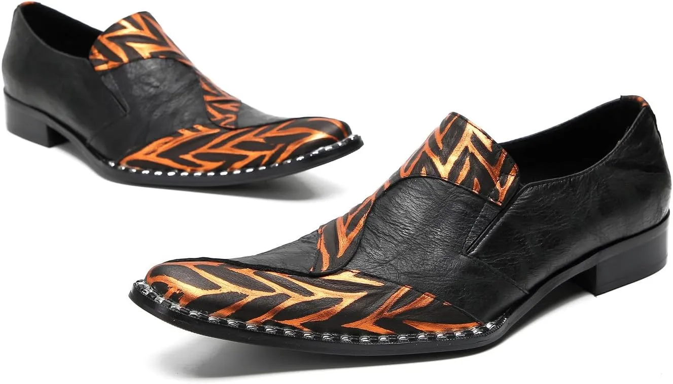 Santimon Mens Loafers Silp On Formal Dress Penny Loafers Genuine Leather Two-Tone Mocassins Business Casual Fashion Wedding Party Singer Tuxedo Shoes