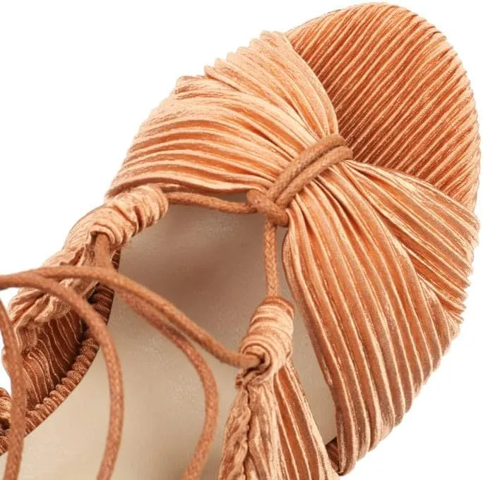 SEIFIN Women's Chunky Strappy Sandals Lace Up Open Toe Ankle Wrap Block High Heels for Women Tie Up Gladiator Sexy Heels for Prom Party Shoes