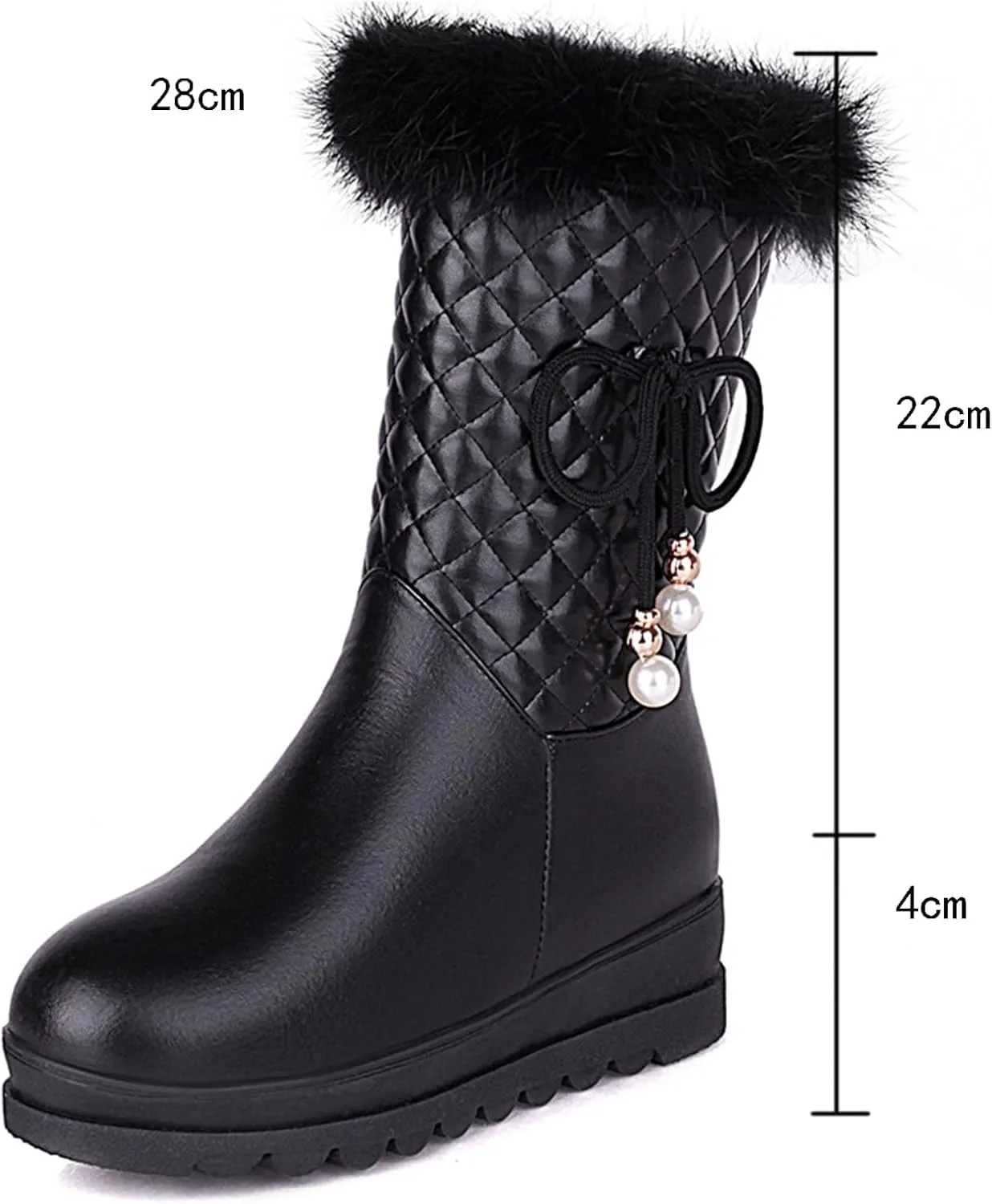 Short Snow Boots, Side Zip Raw Edge Straight Boots Bow Pearl Decoration Women's Boots Waterproof and Non Slip Autumn and Winter Boots
