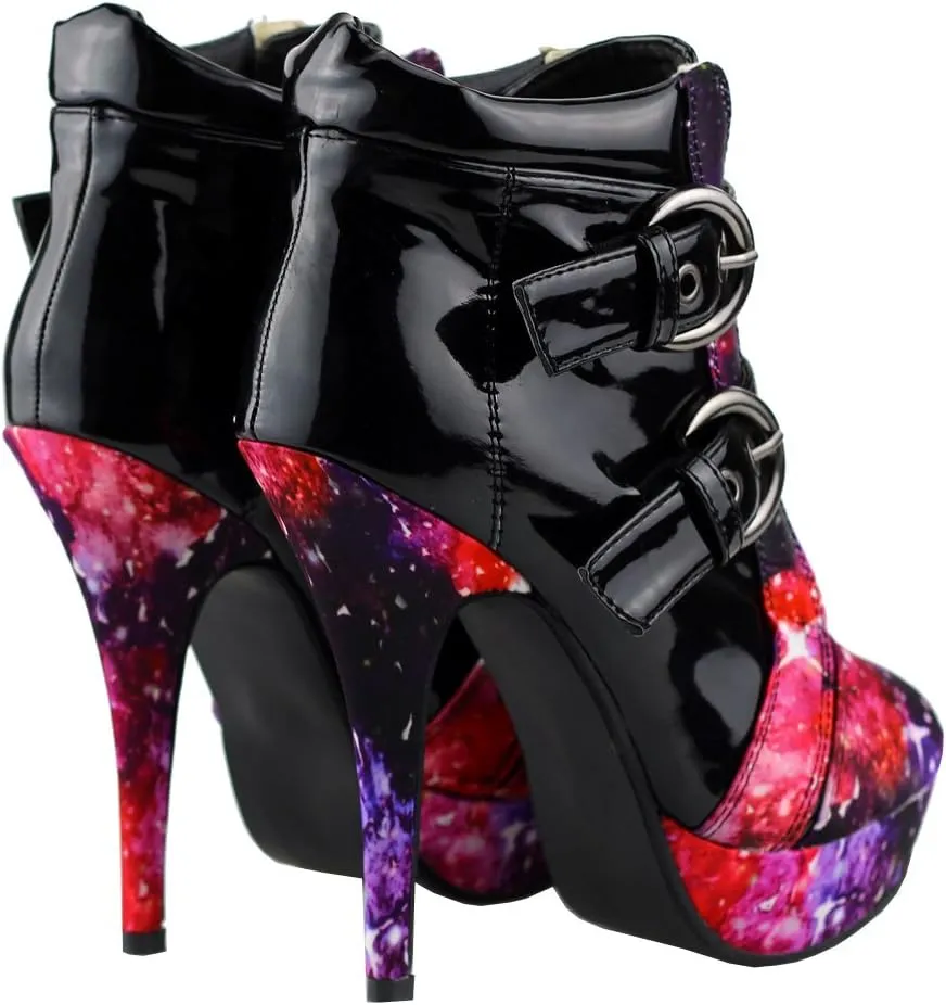 SHOW STORY Punk Buckle Night Sky High Heel Stiletto Platform Ankle Boots,LF30301