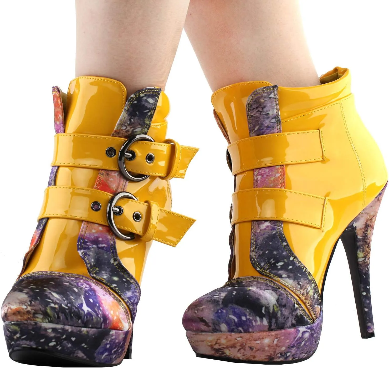 SHOW STORY Punk Buckle Night Sky High Heel Stiletto Platform Ankle Boots,LF30301