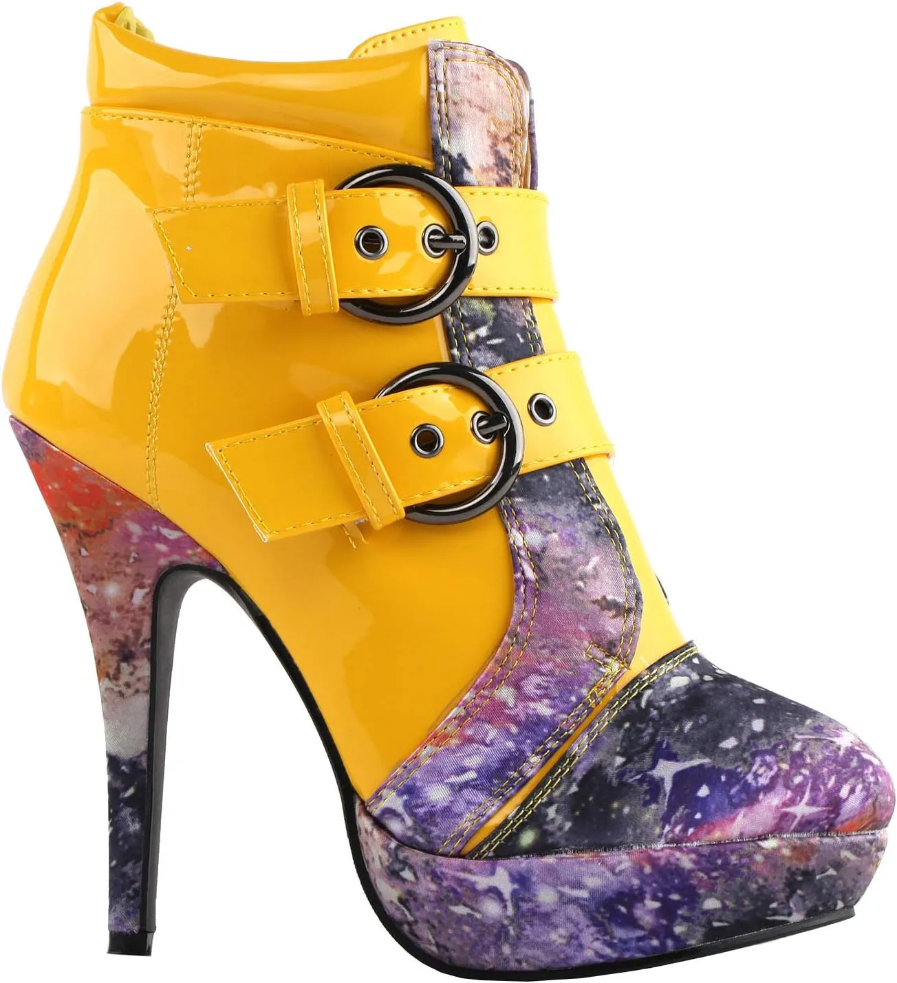 SHOW STORY Punk Buckle Night Sky High Heel Stiletto Platform Ankle Boots,LF30301
