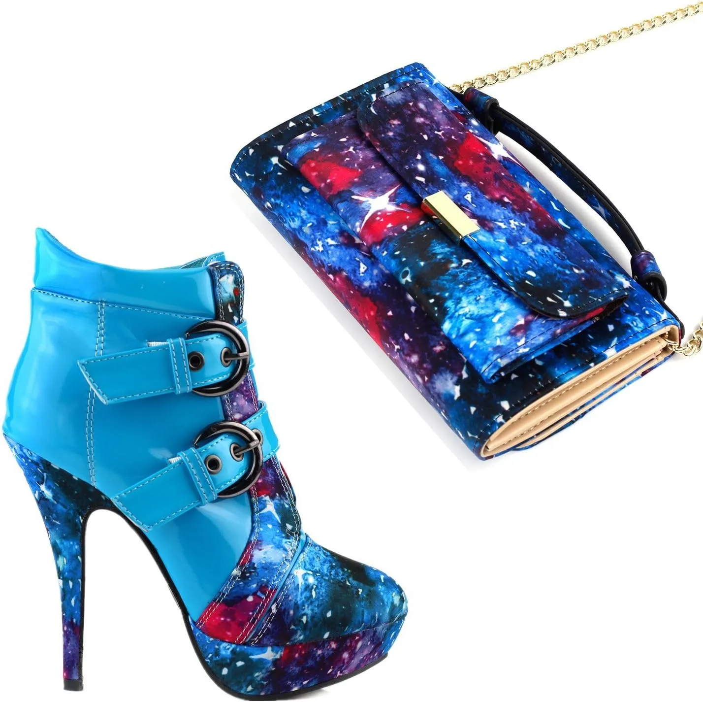 SHOW STORY Punk Buckle Night Sky High Heel Stiletto Platform Ankle Boots,LF30301