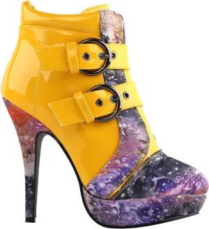 SHOW STORY Punk Buckle Night Sky High Heel Stiletto Platform Ankle Boots,LF30301