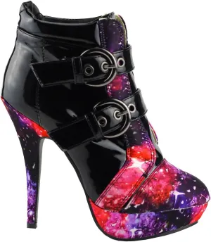 SHOW STORY Punk Buckle Night Sky High Heel Stiletto Platform Ankle Boots,LF30301