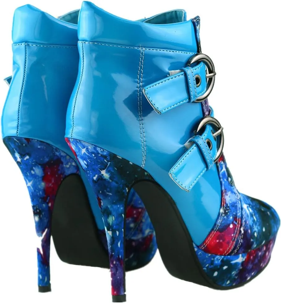 SHOW STORY Punk Buckle Night Sky High Heel Stiletto Platform Ankle Boots,LF30301