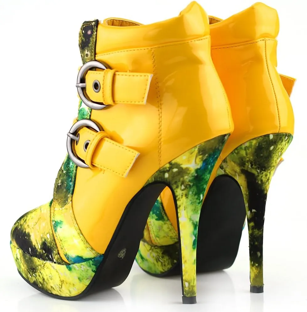 SHOW STORY Punk Buckle Night Sky High Heel Stiletto Platform Ankle Boots,LF30301