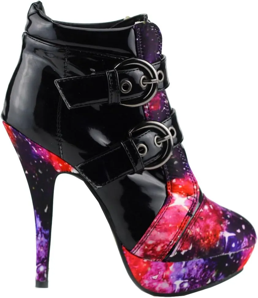 SHOW STORY Punk Buckle Night Sky High Heel Stiletto Platform Ankle Boots,LF30301