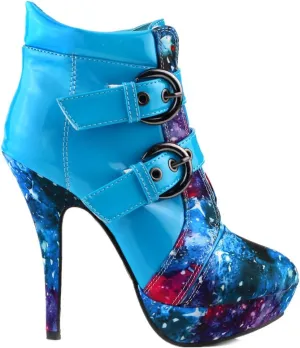 SHOW STORY Punk Buckle Night Sky High Heel Stiletto Platform Ankle Boots,LF30301